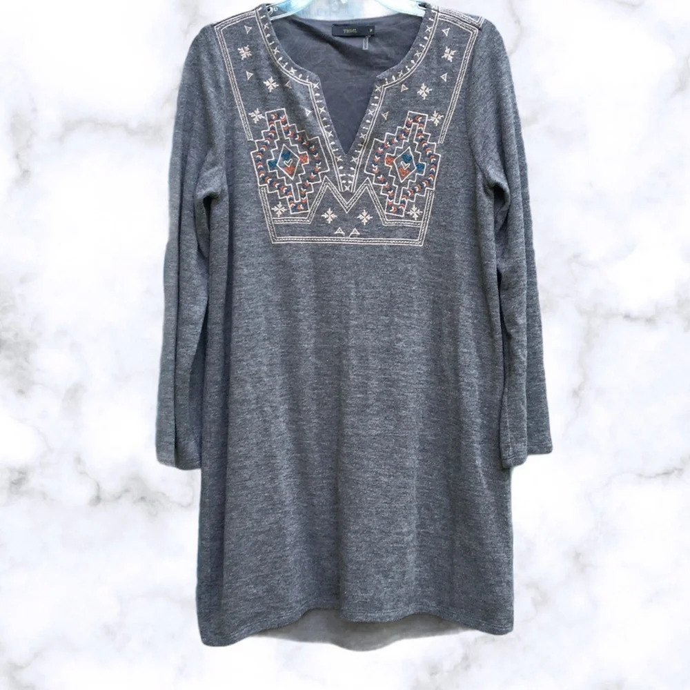 Anthropologie THML Embroidered Sweater Dress Grey